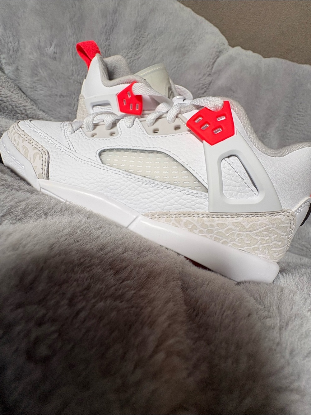 Jordan Kids White Sneakers with Bright Red Accents